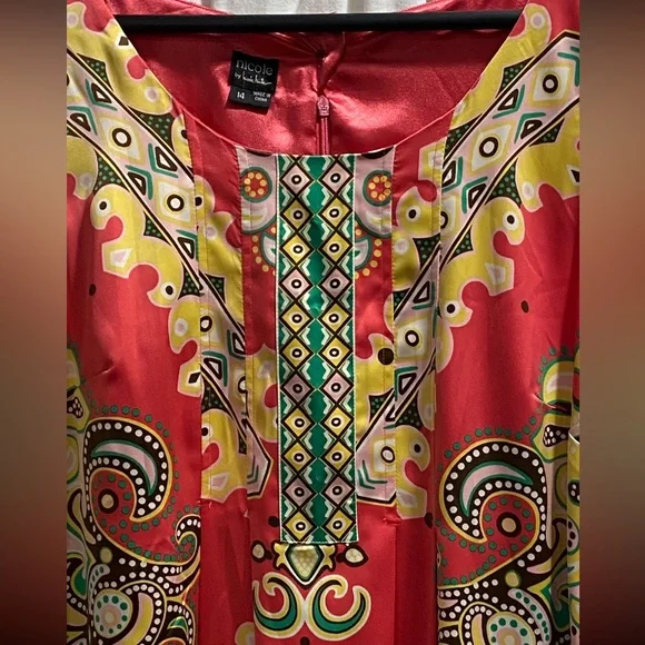 Nicole by Nicole Miller Colorful Sleeveless Sz 14 Paisley Print Shift Dress - Picture 10 of 16
